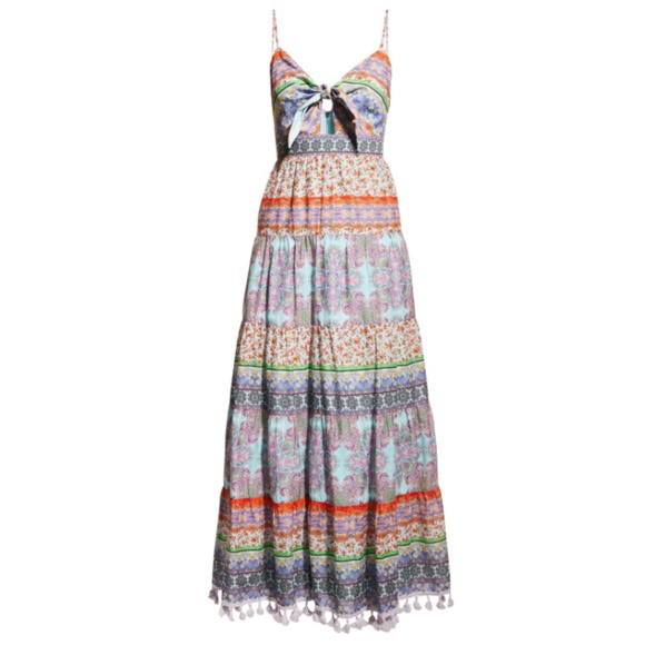 alice and olivia minka maxi dress ALICE + OLIVIA Minka Tie Front Maxi Dress with Tassels